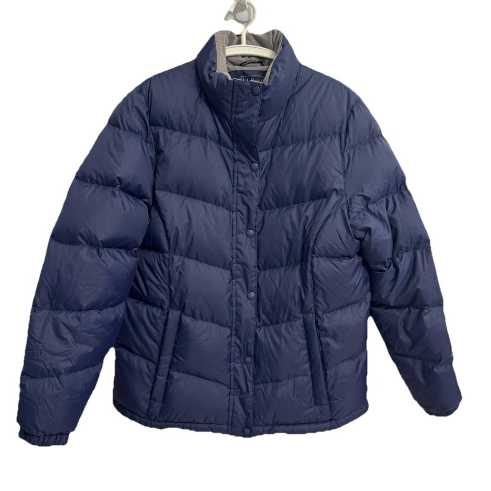 LL Bean Large Goose Down Jacket Womens Blue Insulated Full Zip Puffer Warm Snow